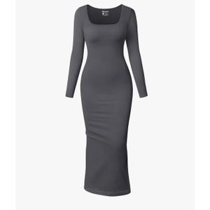 OQQ Women's Long Sleeve Maxi Dress Square Neck Ribbed Bodycon Lounge Soft Dresses, Small