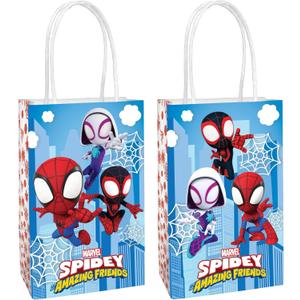 Printed Paper Kraft Bags - 8.25" x 5.25" x 3", 8 Pieces - Perfect for Parties, Gifts & Goodies, Spidey & His Amazing Friends