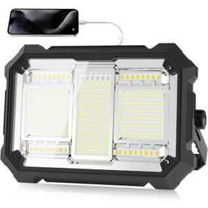 400W 32000MAh Rechargeable Work Light, 206 LED 32000LM Portable Flood Light with Standinfinitely dimmable function, IP66 Waterproof 4 Modes LED Job Site Lighting Flashlights for Mechanic Car Repair