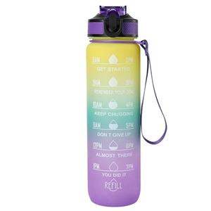 Motivational Water Bottle, 1 Litre, Time Marker with Straw, Leakproof, BPA-Free, Multicolour Gradient