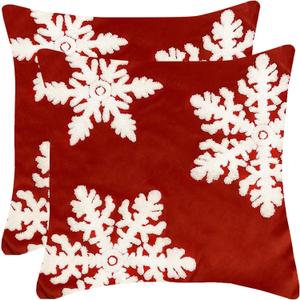WOMHOPE Christmas Throw Pillow Covers Velvet Embroidery Vintage Cushion Covers for Decoration Sofa Couch Bed Santa Deer Snowflake Set of 2 (Red 3 of Snowflake)