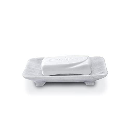 TheWolfard Luxury Handmade Cloudy White Marble Soap Dish Holder with Drain for Bathroom and Shower, Best Bath Products & Sponge Tray for Kitchen & Housewarming Gifts., Cloudy White, 4x5x0.75, (SD2021)
