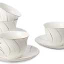 tea cups and saucers ceramic coffee mug 6oz for Coffee, Latte, Cafe Mocha and Tea-Set of 4, White