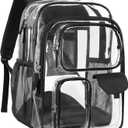 PACKISM Clear Backpack for School - 18 Inch Extra Large Heavy Duty Clear Bookbag for Boys, See Through PVC Transparent School Backpack with 3 Front Pockets, Black (Age 12+)