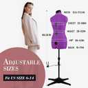 Dress Forms for Sewing, Purple Female Mannequin Adjustable Size 6-14, Pin able Model Body with 13 Dials & 360 Degree Hem Guide, Up to 75" Height Adjustable for Clothing Display