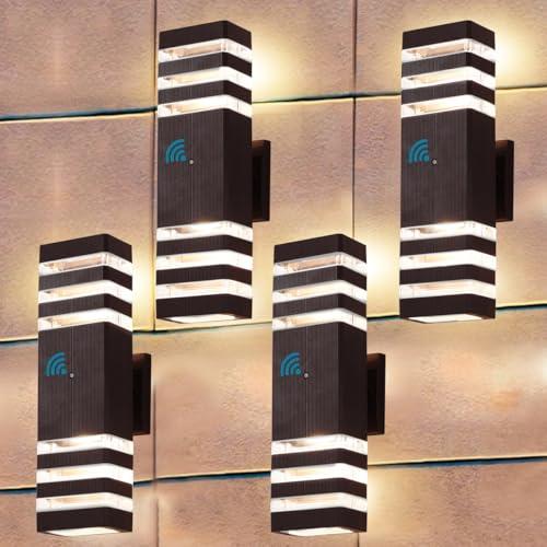 FAISHILAN 4-Pack Dusk-to-Dawn Exterior Wall Light Fixtures – 3-Layer, 14W, 1200 LM Warm White 3000K – IP65 Waterproof Aluminum Modern Outdoor Lights for House, Porch, Hallway, Patio, Garage