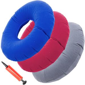 JDVBDNK 3 Pack Inflatable Donut Pillow, Portable Hemorrhoid Pillow, Butt Pillows for Sitting Tailbone, Seat Donut Cushions for Pressure Relief for Home, Office or Car (Blue-Black, red, Gray)