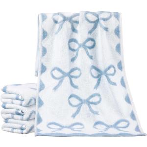 SmoothNovelty 4 Pcs Bow Hand Towels for Bathroom 13 x 29'' Soft 100% Cotton Coquette Face Towel Kitchen Decor Absorbent Preppy Bathroom Decor Bridal Shower Wedding Gift(Blue)