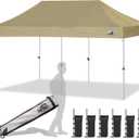 Eurmax USA 10x20ft Pop Up Canopy, Commercial Instant Tent for Outdoor Events, Patented No-Tip Rolling Storage Bag with 6 Sandbags,UV & Water Resistant,Heavy Duty Portable Shelter Gazebo,Khaki