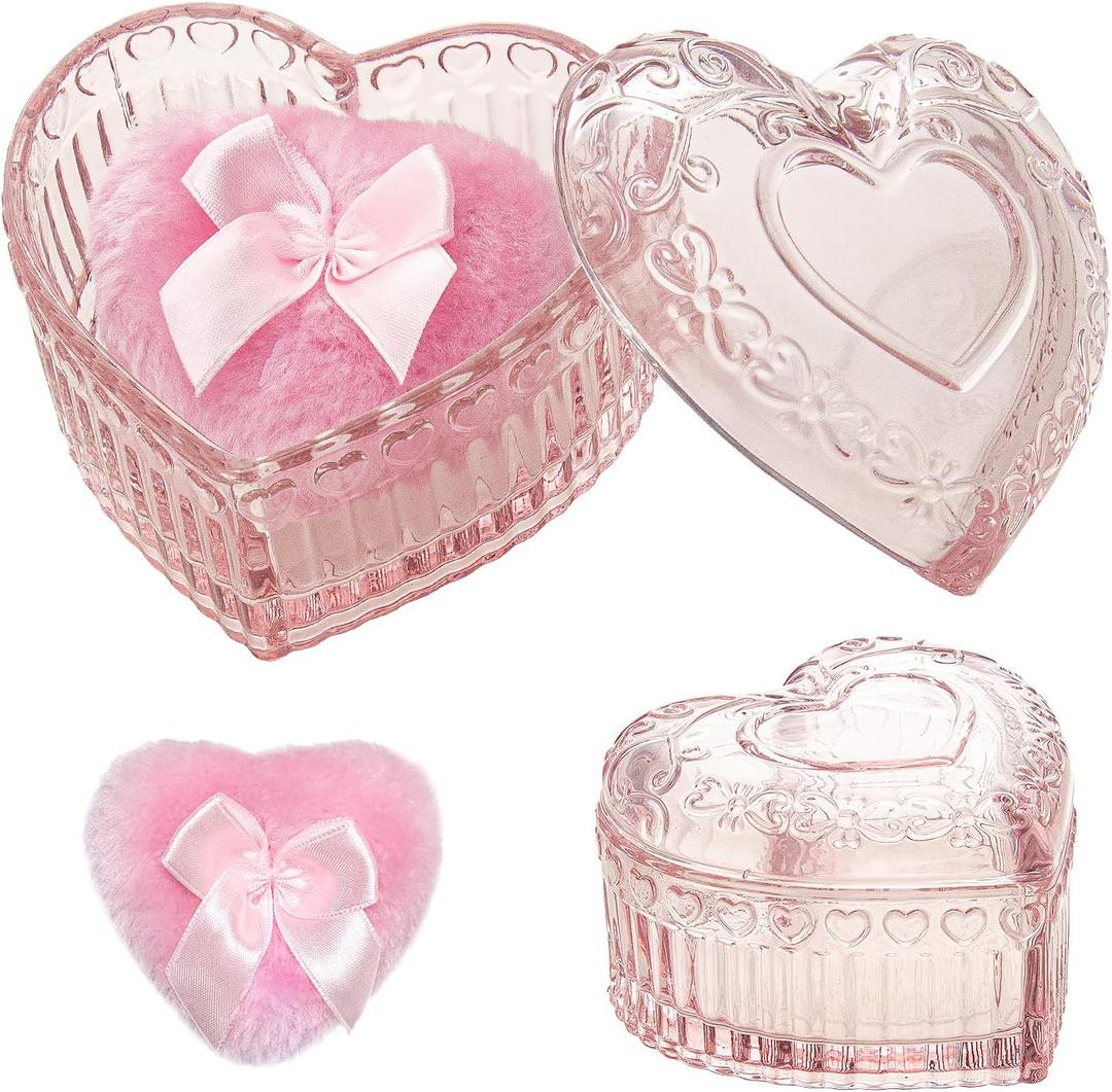 2 Pieces Large Body Powder Puff and Container, Dusting Powder Container with Puff,Powder Puff Crystal Case, Body Powder for Women Soft Washable Reusable Velour Face Body Glitter Wet Dry Makeup(Love)