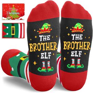 HAPPYPOP Christmas Gifts for Men - Secret Santa Socks Xmas Stocking Stuffers for Him Red (The Brother Elf - Red)