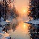 Nature Scene Paint by Numbers Kit for Adults - DIY Misty Winter River at Dawn Painting on Canvas, Acrylic Paint Set, Suitable for Beginners, Art for Home Decoration or Gifts (16x20'' Framed)