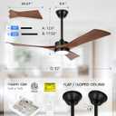 52" Ceiling Fan with Light & Remote, Walnut, ZCCF08WD-52 | Wood-grain ABS blades, remote, 6 speeds, 3CCT dimmable LED and quiet reversible DC motor for living rooms and covered patios