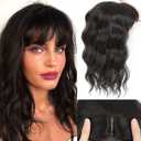 Hair Toppers for Women with Thinning, 16 Inch Toppers Hair Pieces for Women Wispy Part Clip in Bangs 360 3D Curly (Natural Black, 3D Wispy Bangs 16Inch wave hair)