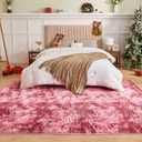 Andency Soft Area Rugs for Living Room Bedroom, 3x5 Non-Slip Fluffy Shag Carpet, Indoor Floor Fuzzy Shaggy Living Room Plush Rug for Kids Dorm Nursery Home Decor Aesthetic, Tie-Dyed Dark Red