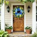 26 Inch Spring Wreaths for Front Door Outside Large Artificial Summer Wreath Silk Hydrangea Wreath with Yellow Daisy and Eucalyptus Leaves Indoor Outdoor Porch Rustic Farmhouse Home Wall Wedding Decor
