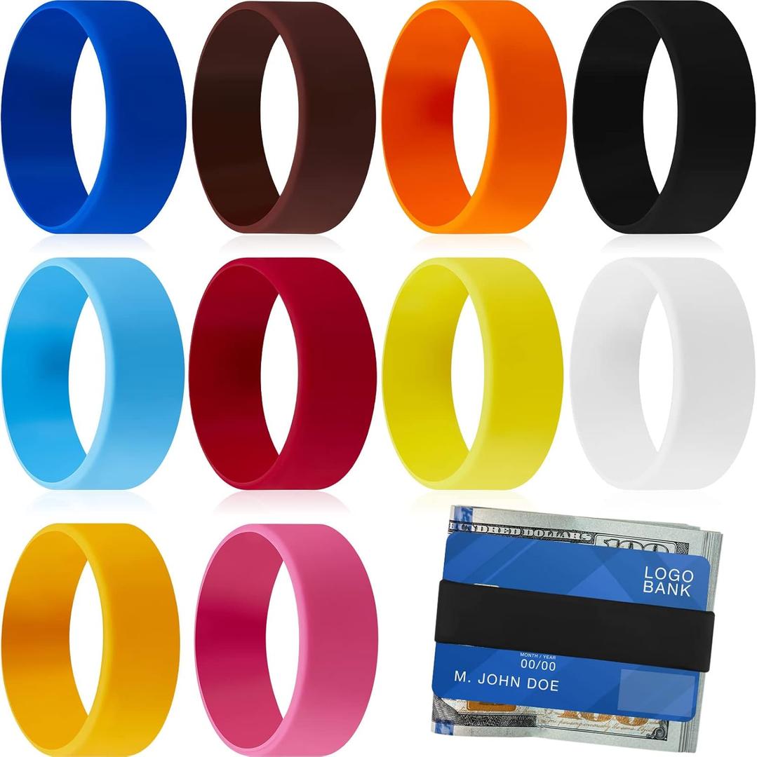 10 Pcs Rubber Cash Bands Money Bands for Cash Elastic Silicone Rubber Wallet Colored Wide Bills Straps Self Adhesive Currency Straps for Money Card License
