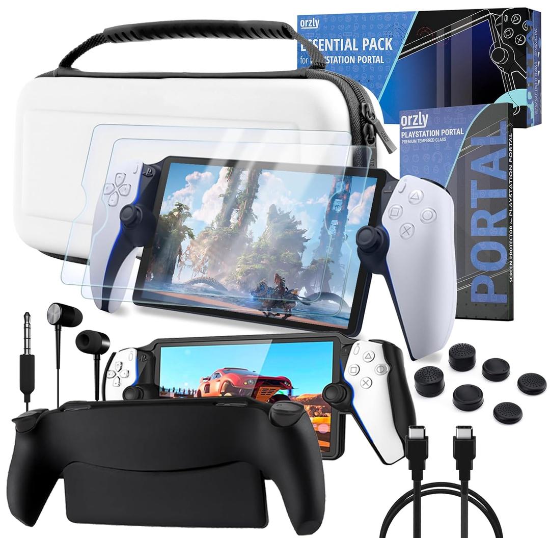 Accessories Bundle designed for playstation Portal Case and Screen Protector Headphones Grip Case charge cable thumb grip and more enabling enhanced remote game play White Gift box Edition