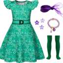 Akokvlar Girls Green Costume Cartoon Yellow Joy Costume Dress Halloween Outfit (8-9 Years)