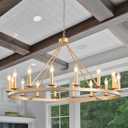 Gold Wagon Wheel Chandelier 40-Inch 16-Light,Extra Large Circle Rustic Farmhouse Light Fixture,Round Metal Chandeliers for Foyer Entryway Dining Room Living Room High Ceilings (E12 Base)