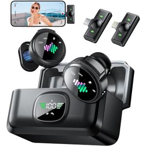Wireless Lavalier Microphone for iPhone: Mini Microphones for Android Equipment - Noise Reduction Lapel Mic for Professional Recording - 80h Battery Life - 48KHz Studio Sound (Black 2)