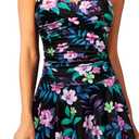 Aqua Eve One Piece Swim Dress Tummy Control Swimsuit with Skirt Modest Bathing Suit Vintage Swimdress (Medium, Floral)