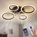 26" Geometric Ceiling Fan with Lights Remote Control, 3 Colors, 6 Speeds, Bladeless, Low Profile for Kitchen, Bedroom, Small Large