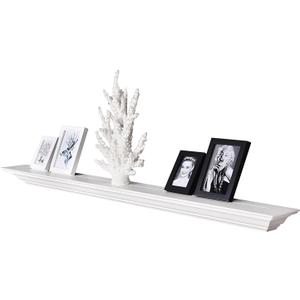 WELLAND White 60 Inch Fireplace Mantel Shelf Wall Mounted,Solid Pine Wood Finished Corona Crown Molding Floating Wall Photo Ledge Shelves
