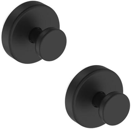 Bntuk Suction Cup Hooks for Shower, Removable Towel Hooks for Bathroom Window Glass Door Wall, Bath Robe Looafh Wreath Hook for Hanging - 2 Pack, Black