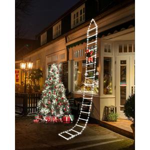 Christmas Decorations LED Ladder Lights with Climbing Santa Claus, 10ft Outdoor Christmas Decorative Light - 8 Modes Xmas Lights Tree for Home Holiday Wall Window Xmas Decor (Cool White)