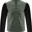 Men's Renaissance Costume, Pirate Shirt, Retro Lace-up Style for Medieval, Viking, Hippie and Halloween Cosplay (Green, XL)
