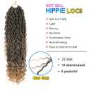 6 Packs Curly Faux Locs Crochet Hair, 22 Inch Goddess Locs Crochet Hair, Hippie Locs Synthetic, Boho Style Crochet Braids Hair Extensions (22Inch, 6Packs, T1B/27)