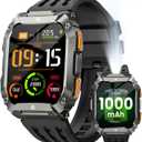 Smart Watches for Men, Military Smart Watch with 100 Days Battery/LED Flashlight, 1.95'' Fitness Watch with Heart Rate/ Sleep Monitor/100+ Sports Mode, 5 ATM Rugged Smartwatch for Android and iPhone (Black)