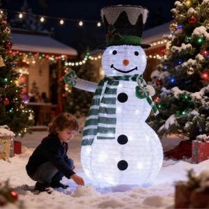 Snowman 3D Christmas Collapsible Decorations Lighted Outdoor Xmas Large Snowman Garden Décor Pre-Lit for Indoor/Outside Yard Holiday Decoration (Green)