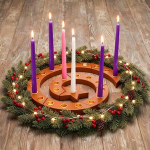 Hushee 1 Set Christmas Advent Wreath Candle Holder up to 25 Candles Wooden Spiral Waldorf Advent Calendar Season Celebration Candlestick for Christmas Holiday Table Centerpiece Decoration