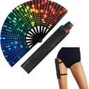 Large Rave Fan UV Glow Hand Fan with Holster for Men Women Disco Party Supplies for Carnival St. Patrick's Day Edm Music Festival Club Rave Accessories(Neon)