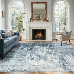 8x10 Ft Large Area Rugs for Living Room, Soft Non-Slip Washable Rugs Modern Abstract Pattern Carpet for Bedroom Indoor Floor Nursery Home Decor (Blue)