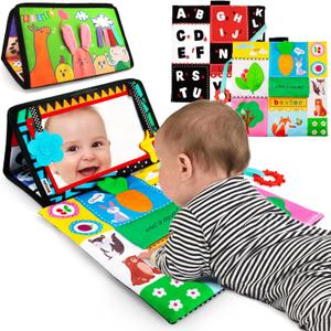 beetoy Tummy Time Toy for Infant, Newborn Sensory Toy 0 3 Months Baby Brain Development with Crinkle Mat Teether, High Contrast Baby Mirror Toys 2 4 5 0-6 Month Boys Girls Visual Muscles Shower Gifts