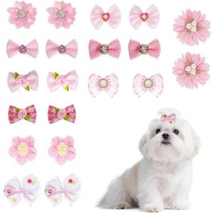 20Pcs Dog Hair Bows Puppy Rubber Bands Hair Accessories Flower Knot Decoration for Puppy Cat Pet Girl Photo Birthday