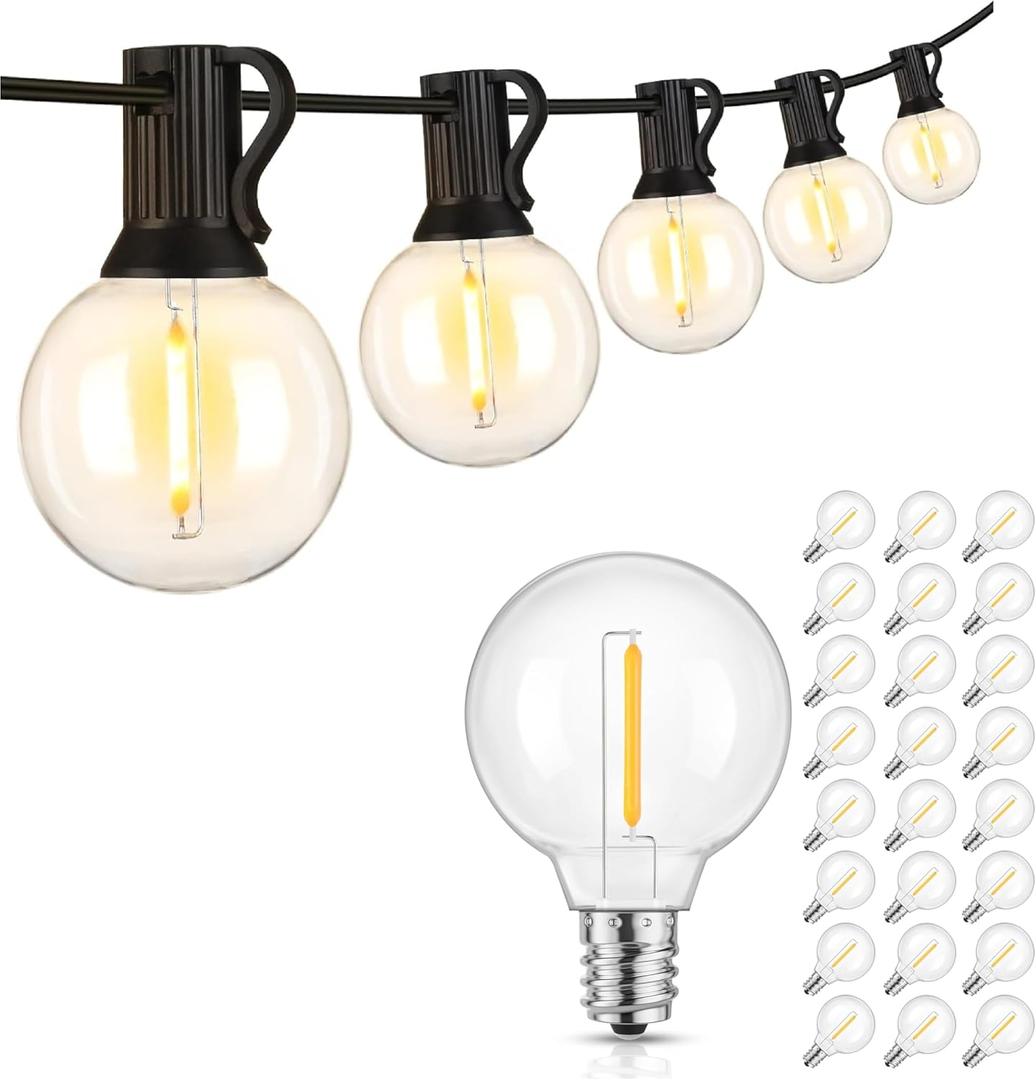 Mlambert 50ft Led Outdoor String Lights Bundle with 25 Pack 2700K G40 LED Light Bulbs