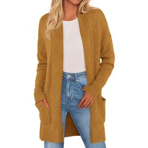 PRETTYGARDEN Long Cardigan Sweaters for Women Winter Clothing 2026 Fall Knitted Open Front Cozy Sweater with Pockets (Brown, M)