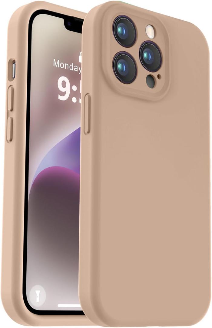 Vooii Compatible with iPhone 13 Pro Case, Liquid Silicone Upgrade [Camera Protection] [Soft Anti-Scratch Microfiber Lining] Shockproof Phone Case for iPhone 13 Pro 6.1 inch - Light Brown