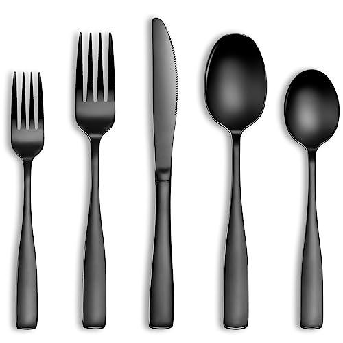 20 Pcs Black Silverware Set, Food-Grade Stainless Steel Flatware Set for 4, Square Cutlery Set, Mirror Polished Tableware Eating Utensils Set for Kitchen, Include Knife Fork Spoon Set,Dishwasher Safe 20 Pcs Black Silverware Set, Food-Grade Stainless Steel Flatware Set for 4, Square Cutlery Set, Mirror Polished Tableware Eating Utensils Set for Kitchen, Include Knife Fork Spoon Set,Dishwasher Safe