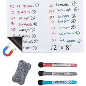 12x8 Inch Magnetic Whiteboard for Refrigerator with Black, Red and Blue Fine Tip Dry Erase Markers with Built in Dry Erasers for Grocery List/Weekly Menu/to Do & Family Notes Planner