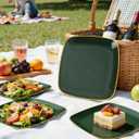 bUCLA 100PCS Green and Gold Plastic Plates - Heavy Duty Square Green Disposable - Include 50 Dinner & 50 Dessert Plates for Party & Christmas