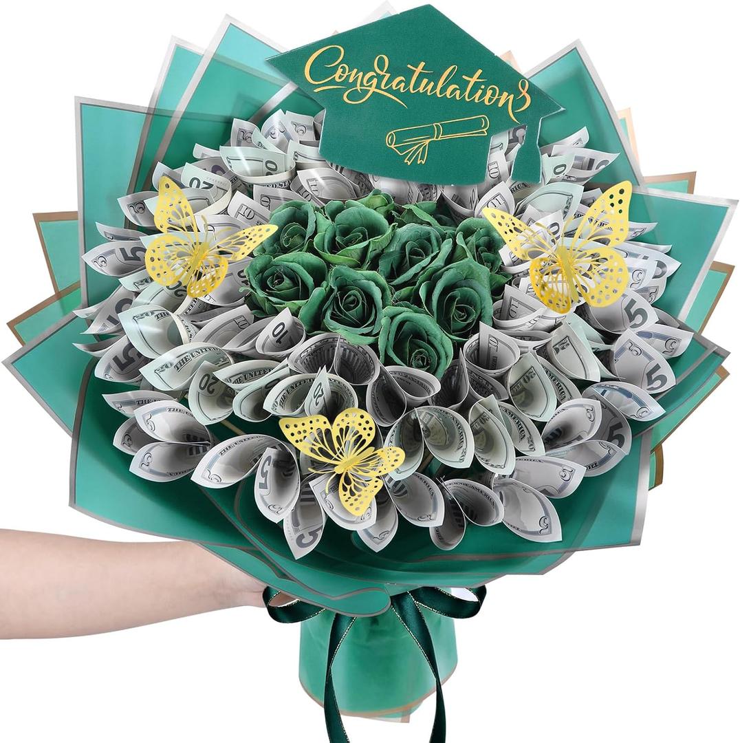 Gilprop 127 Pcs Graduation Gifts Money Flower Bouquet Class of 2026 Money Gift Ideas for Women Girl Boy Him Daughter Son DIY Bouquets Filled with Folded Bills for College Middle High School(Green)