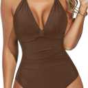 Aqua Eve Tummy Control Swimsuits for Women One Piece Bathing Suit Push Up Slimming Swimwear (Medium, Brown)