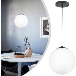 KoKo&Yukina 10" Globe Pendant Light Black Mid Century Pendant Light Mid Century Adjustable Hanging Light Fixture Matte Black Finished with Milk Glass Lampshade for Dining Room Bedroom Kitchen Island