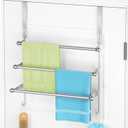 Over The Door Towel Rack,304 Stainless Steel Towel Rack with 2 Hooks, 3 Tier Towel Bar for Hanging Towels, Over Door Towel Storage Holder for Bathroom (Brushed Nickel)