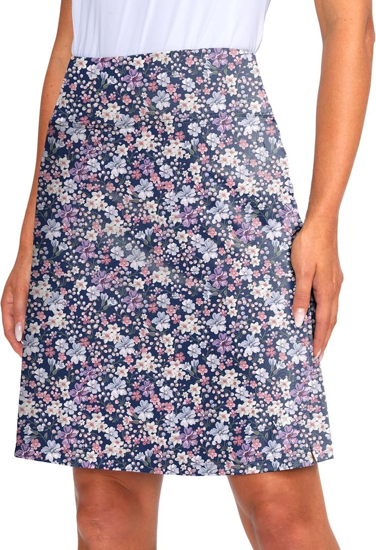 Viodia Women's 20" Knee Length Skorts Skirts Athletic Tennis Golf Skirt for Women Modest Sports Casual Summer Skirt with 5 Pockets Pink Purple Floral S